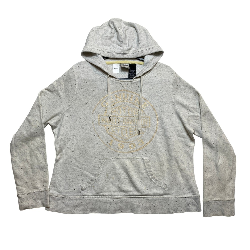 Harley-Davidson Hoodie Womens 1W Oatmeal Biker Embroidered 1903 Logo Pullover